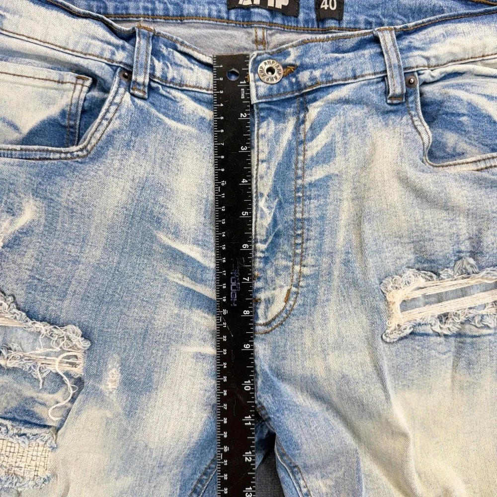 Another Hype Piece Jeans Mens 40 Light Blue Cotton Slim Distressed Acid Wash
